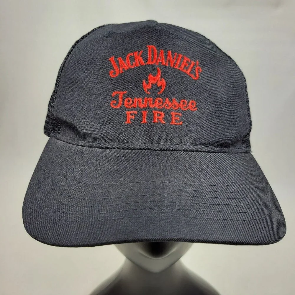 Jack Daniels Tennessee Fire Strap Back Hat Trucker Cap Black Mesh